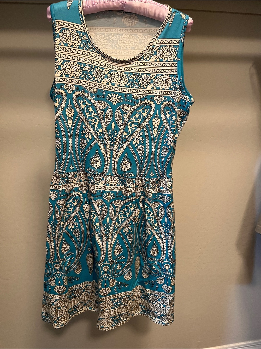 Teal Paisley-Print Sleeveless Mini Dress
